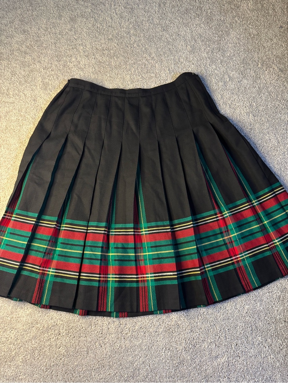 Vintage Pendleton Black Pleated Skirt with Red and Green Tartan
